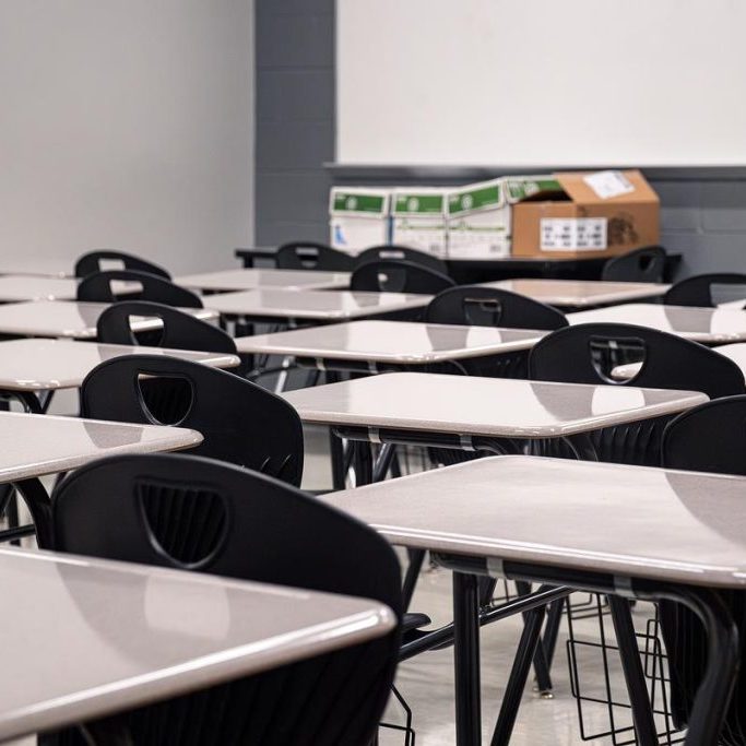 Desks in a school classroom. July 25, 2025 in Savannah, GA. (Justin Taylor/The Current GA/CatchLight Local)